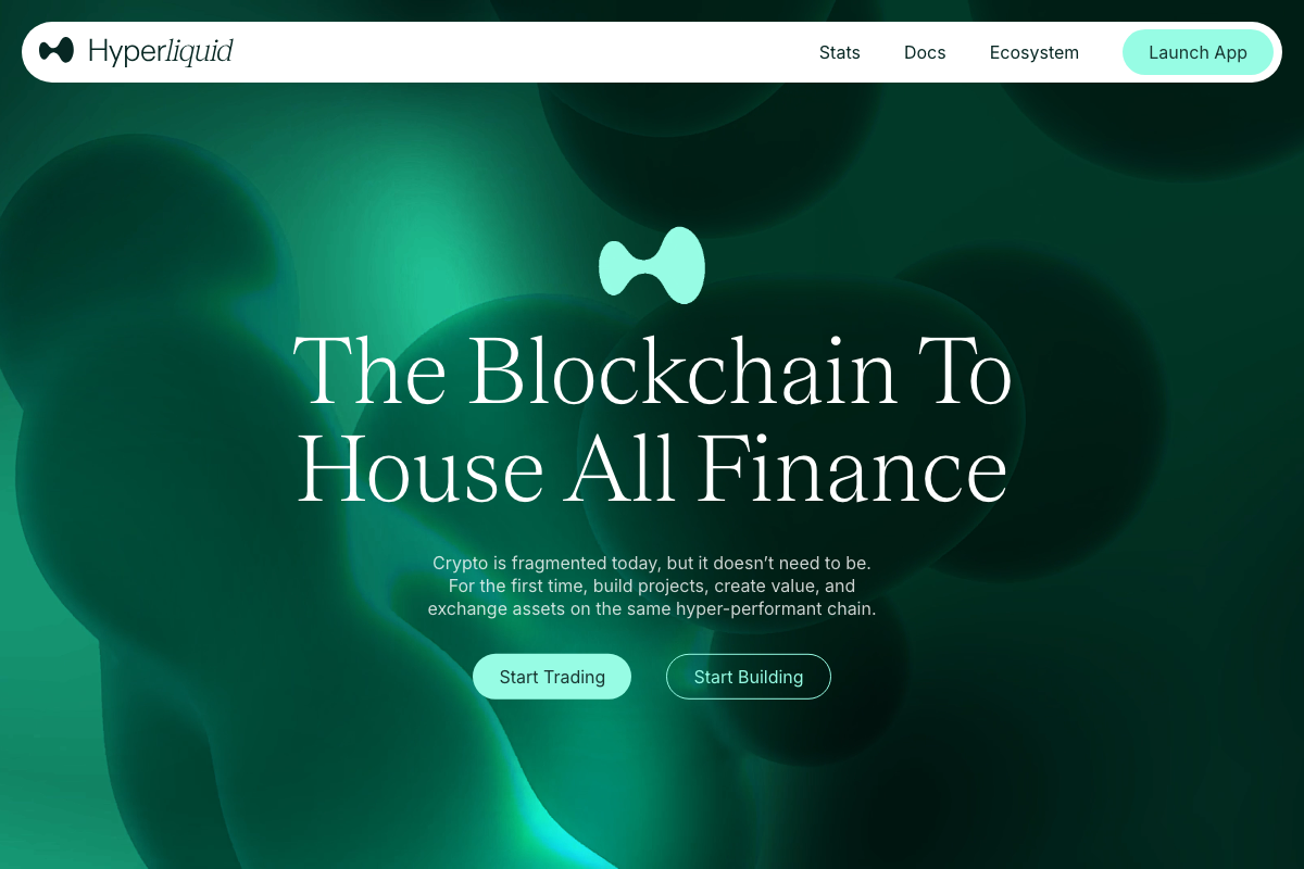 Hyperliquid homepage showing the Docs nav link — your verified starting point for in-app API and settings documentation
