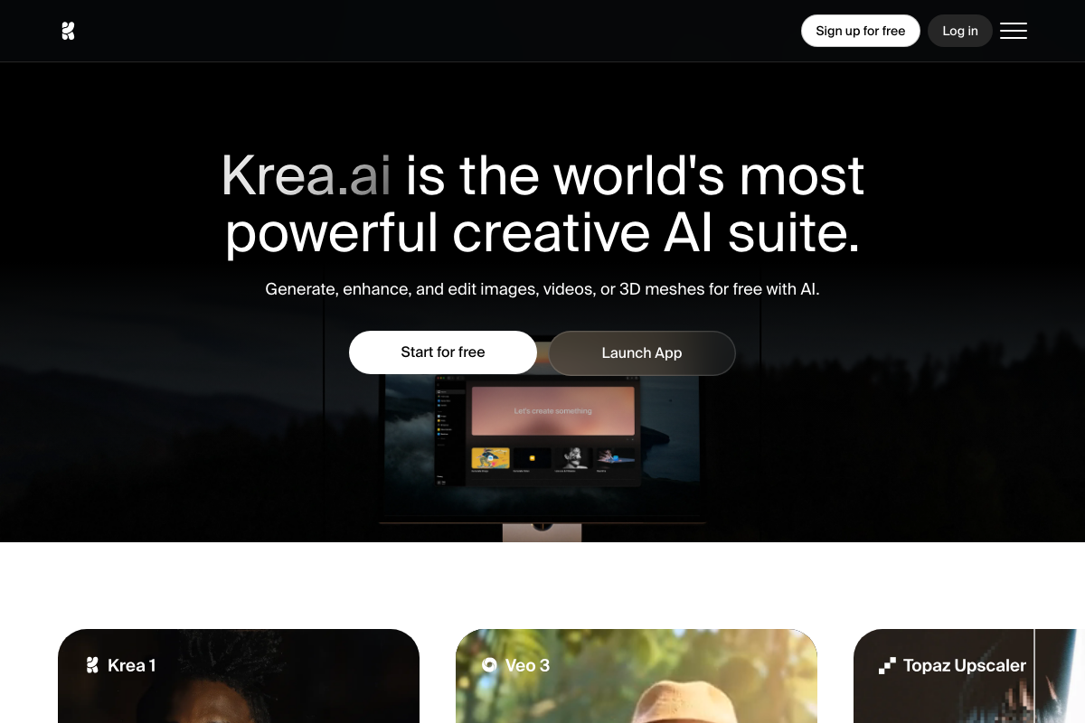 Krea.ai homepage (duplicate capture) — no Mood Boards workflow documentation is visible beyond the first Krea screenshot.