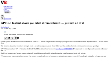 Article backdrop: GPT-5.5 Instant shows you what it remembered — just not all