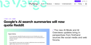 Article backdrop: Google’s AI search summaries will now quote Reddit