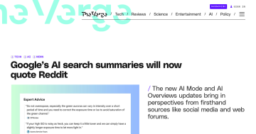 Article backdrop: Google’s AI search summaries will now quote Reddit