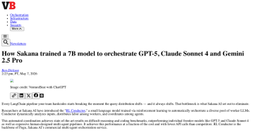 Article backdrop: How Sakana trained a 7B model to orchestrate GPT-5, Claude S