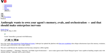 Article backdrop: Anthropic wants to own your agent's memory, evals, and orche