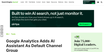 Article backdrop: Google Analytics Adds AI Assistant As Default Channel Group