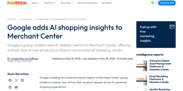 Article backdrop: Google adds AI shopping insights to Merchant Center