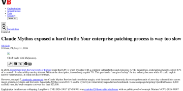 Article backdrop: Claude Mythos exposed a hard truth: Your enterprise patching