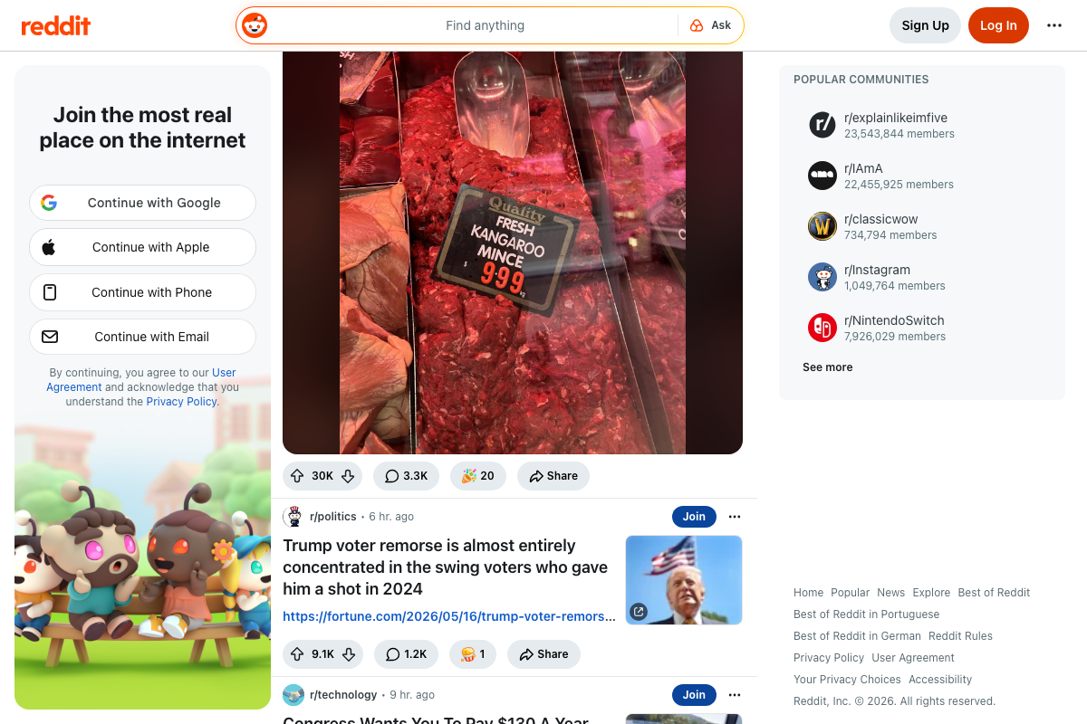 Reddit homepage feed — unrelated content, no SEO discussion visible
