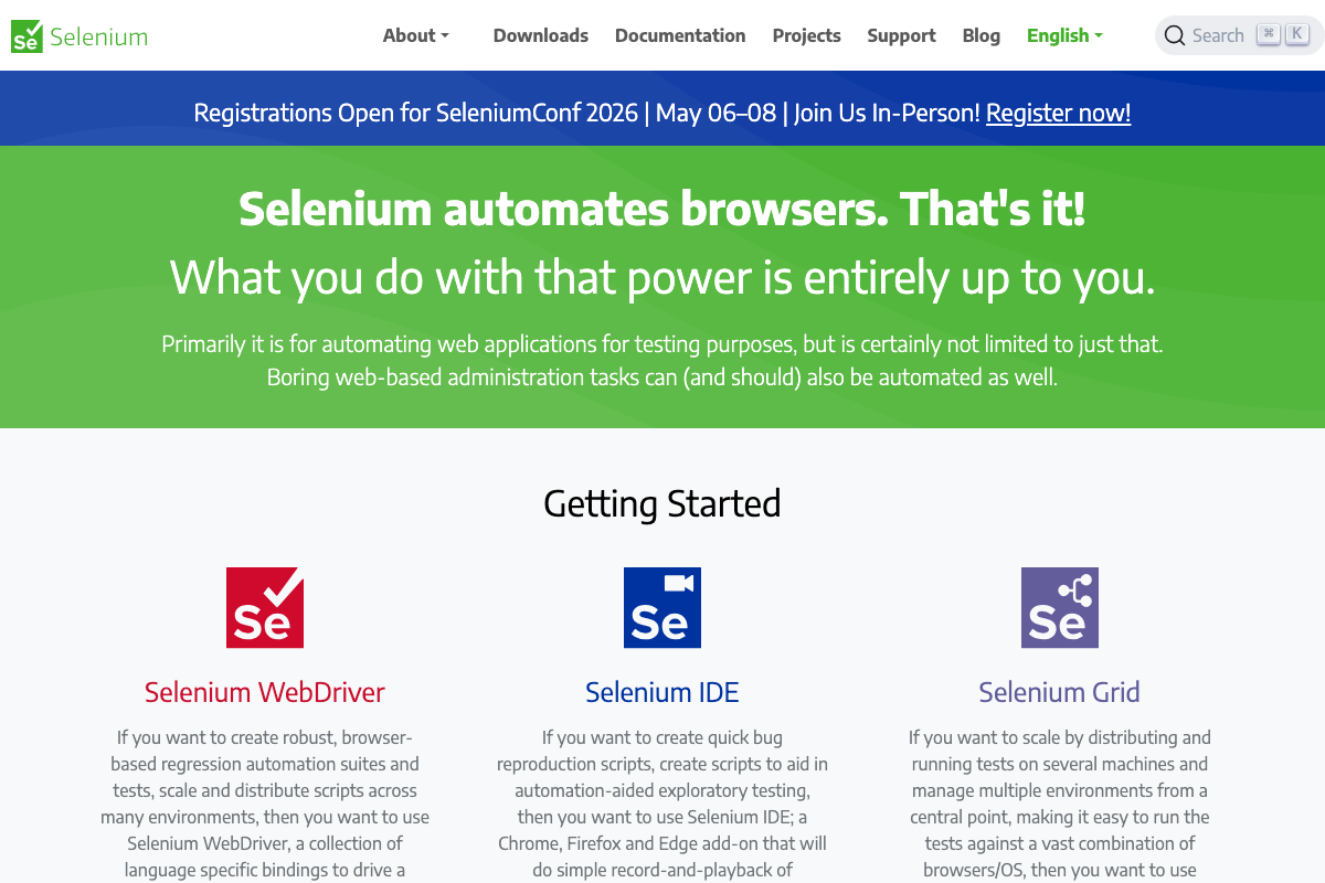 Selenium homepage — browser automation as an established capability class, comparable to the agent demonstrated in the video