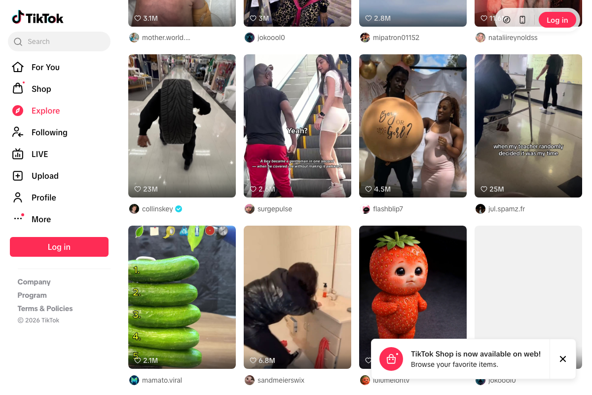 TikTok Explore third scroll showing videos with up to 25M likes, confirming the viral traffic scale the tutorial strategy targets.