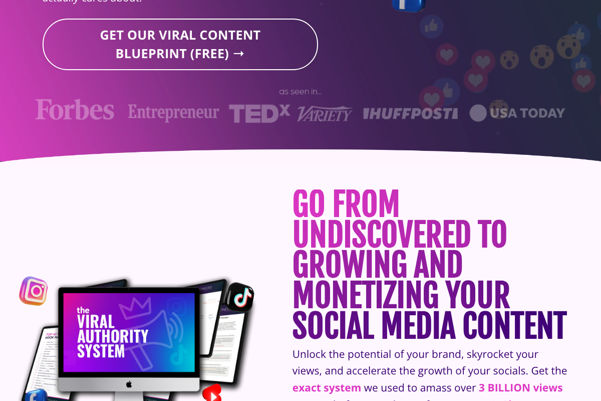 Attentioneers' Viral Authority System product page — the paid course underpinning the methodology described in the tutorial