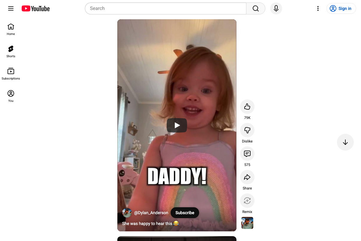 YouTube Shorts interface showing 79K likes, 575 comments, Share, and Remix engagement actions confirming Shorts as a viral distribution surface.