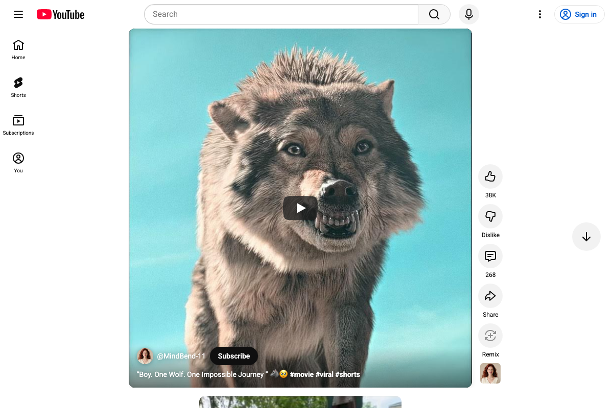 YouTube left-nav sidebar with Shorts as a first-class navigation destination alongside Home, Subscriptions, and You.