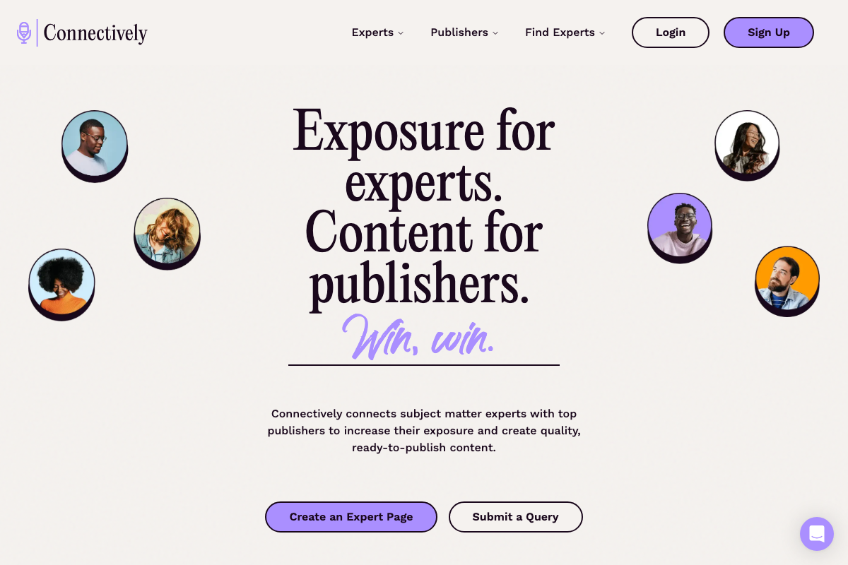 Connectively homepage confirming the platform is live, connecting subject matter experts with publishers