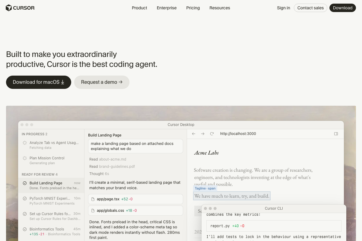 Cursor's Composer 2.5 interface showing the Agent and Plan mode toggles used to build MVP features autonomously