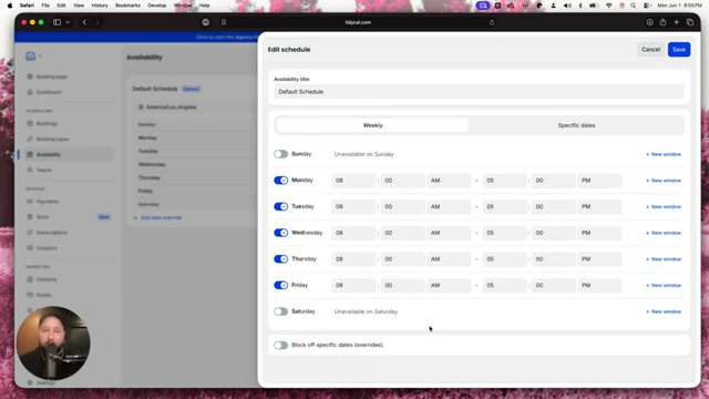 Inside 'Edit Schedule': toggle days on/off and set precise open hours — the exact step where your availability gets locked in.