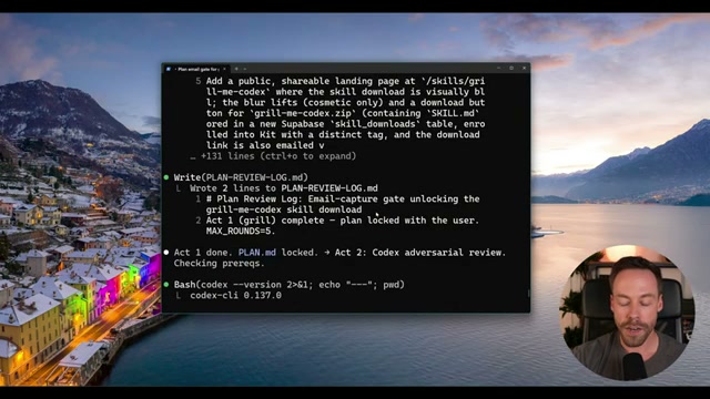 Act 1 locked — PLAN.md written, codex-cli v0.137.0 confirmed, adversarial review begins