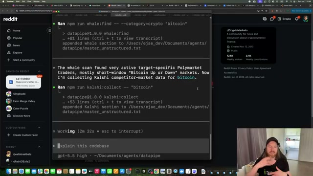 Whale scan complete — active short-window Bitcoin traders found on Polymarket; Kalshi competitor data collected next.