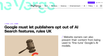 Article backdrop: Google must let publishers opt out of AI Search features, ru