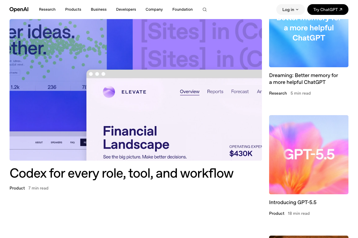 OpenAI.com confirms Codex is an active product, but no Claude Code plugin documentation is referenced on any captured page