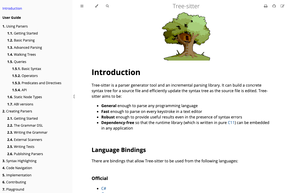 Tree-sitter introduction page — the parser generator library likely underlying Graphify's Pass 1 code-structure analysis