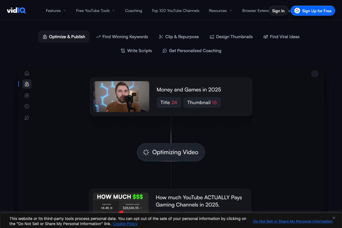 vidIQ features section (vidiq.com) —